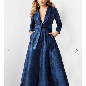 Jovani blue metallic formal gown